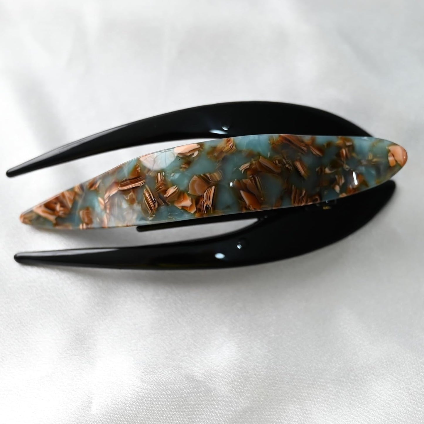 Handmade Celluloid French Design Tortoise Shell Barrettes Side-slide Opening Duck Luxury Fashion Accessories Hair Clip Claw for Women (floral green)