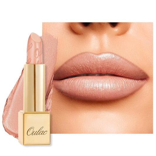 Oulac Matte Nude Peach Lipstick with Glow Metallic Finish - Vegan Lipstick for Women, Creamy Texture, Hydrating Clean Beauty Formula, High-End Magnetic Hook Design, GM06 Hugs