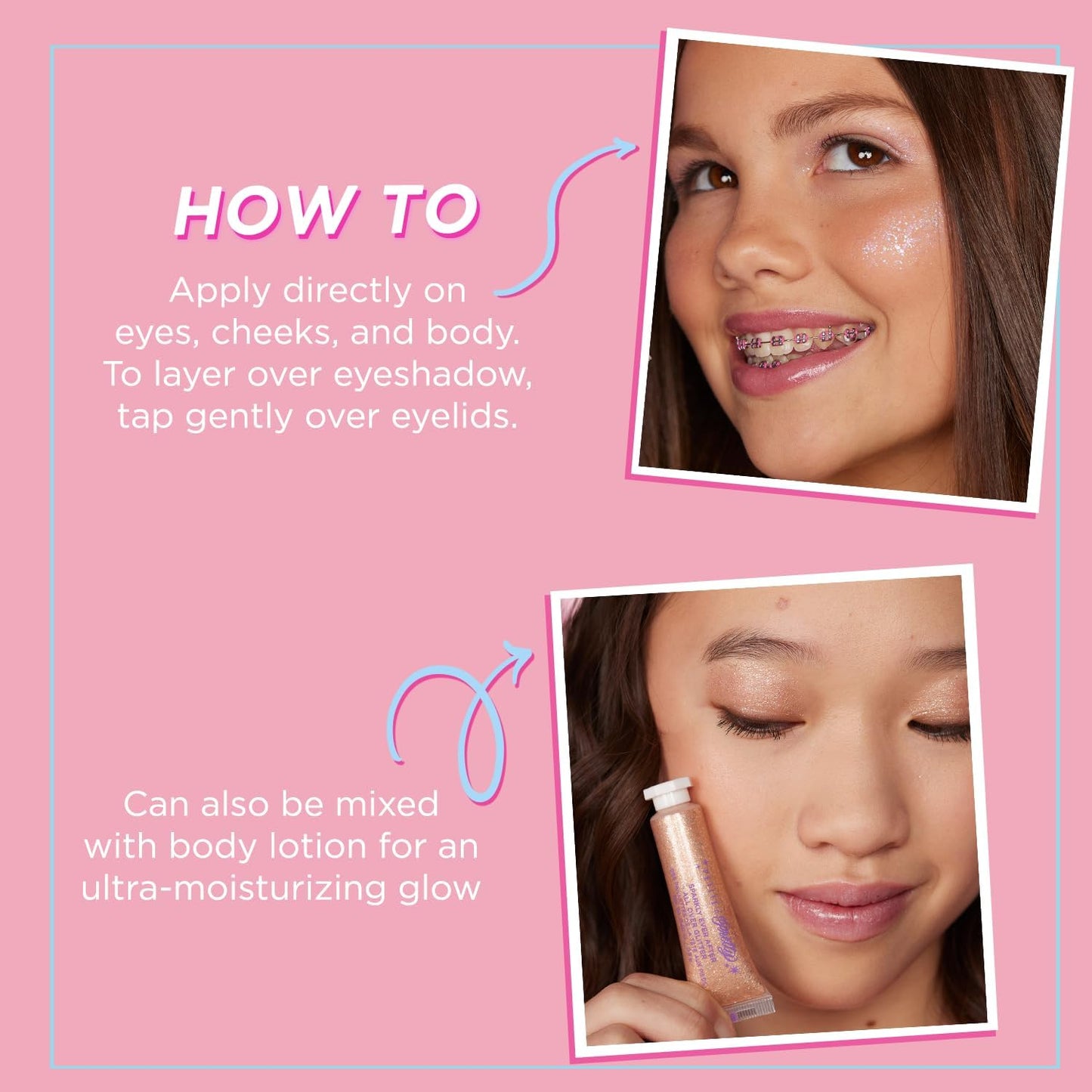 Petite N Pretty Sparkly Ever After Glitter Gift Set for Eyes, Cheeks, and Body, All-Over Glitter in Iridescent Angel & Sunbeam Gleam Shades, & Pink Cherry Pearl Keychain Wallet for Kids, Tweens, Teens