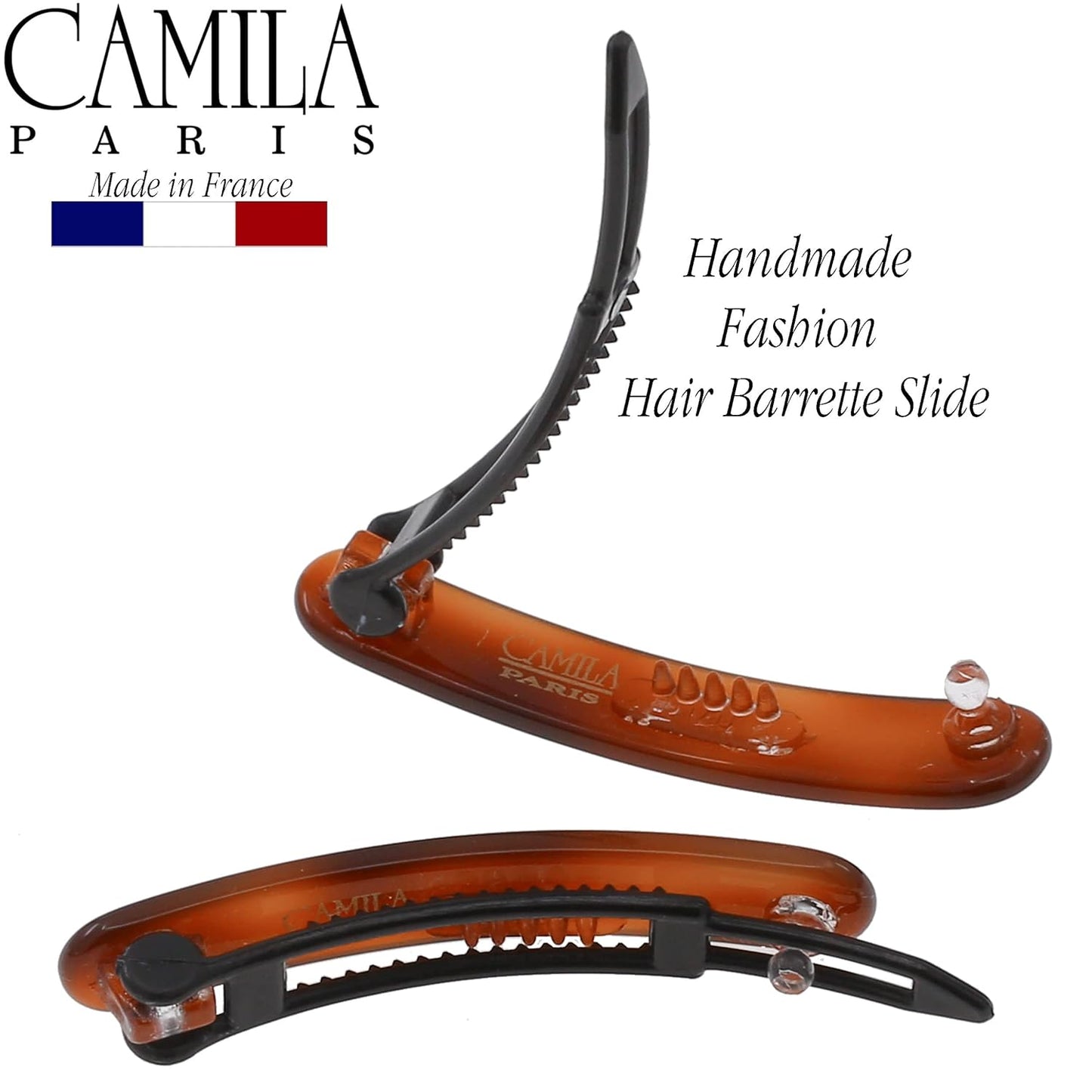Camila Paris CP3376 French Hair Barrettes Clips for Women, Handmade, Girls Side Slide-in Barrette Clip, Hair Accessories for Women. Strong Hold No Slip Grip Fashion Durable Styling, Made in France
