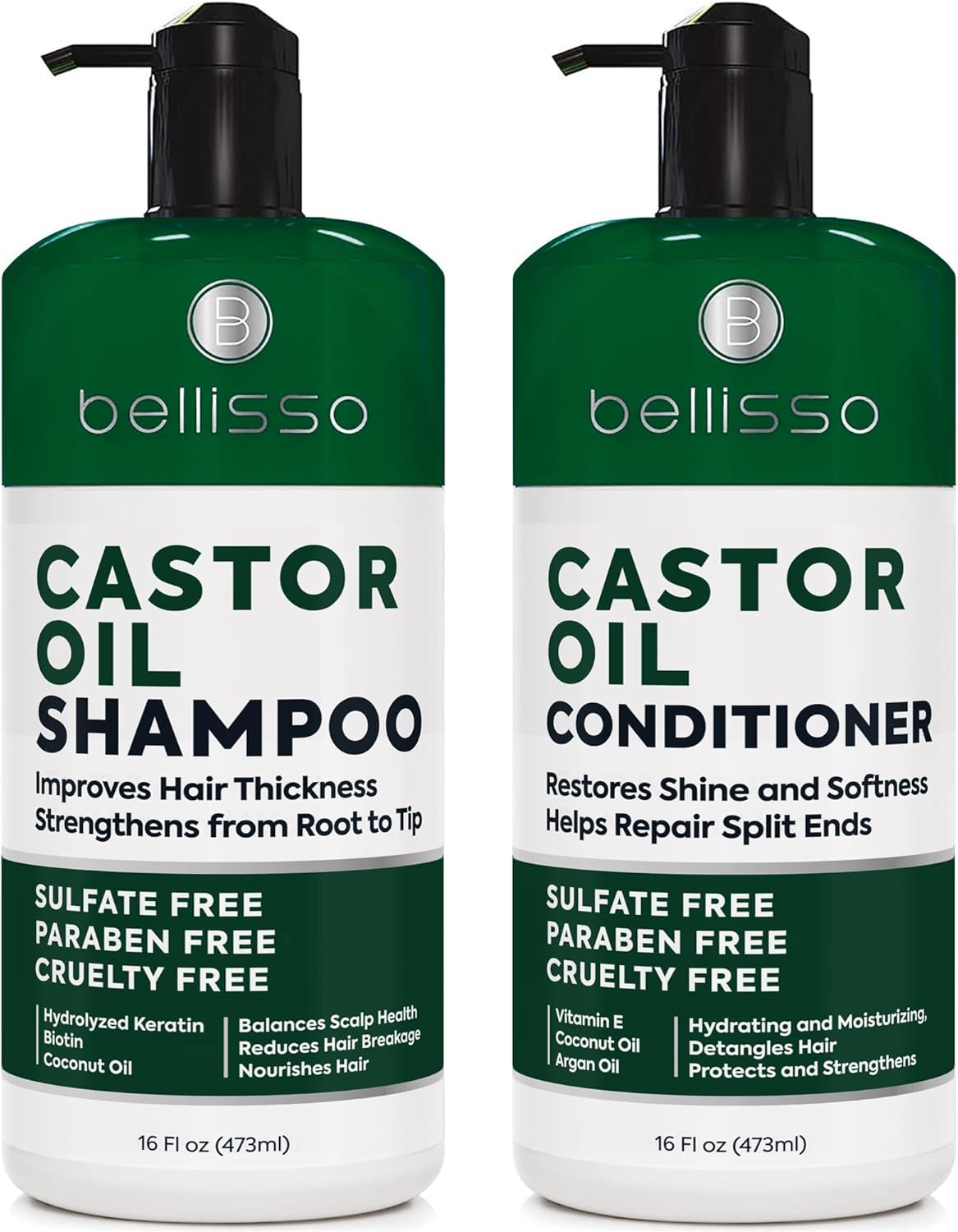 Castor Oil Shampoo and Conditioner Set - Thickening Products for Thinning Hair Women and Men - Sulfate Free Formula - Hydrating, Volumizing and Moisturizing for Dry Hair - Volume Boosting, Color Safe