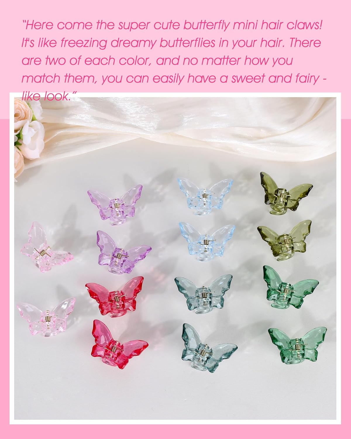 NAISIER Hair Claw Clips Jaw Clips 1.8 inch Clear Butterfly Hair Accessories for Girls and Women (Small sized, 24 pack)