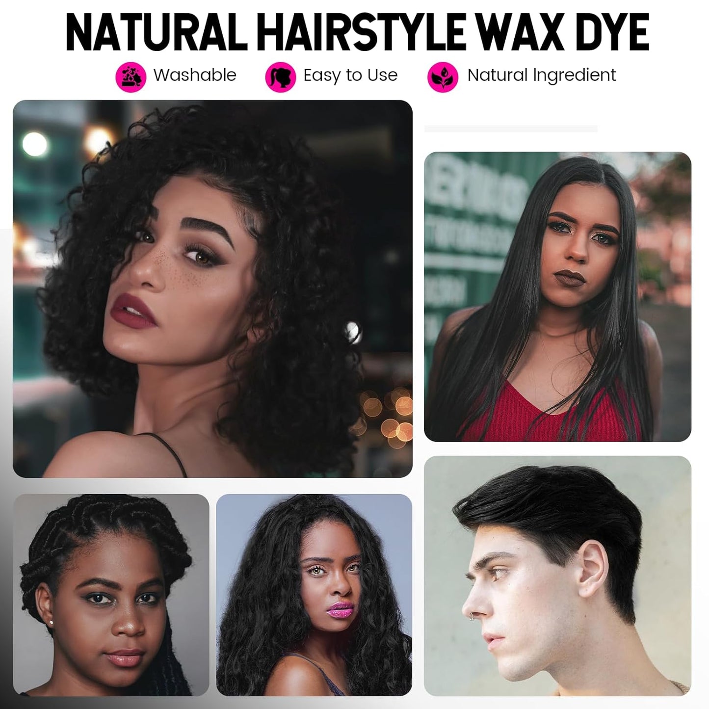 Black Temporary Hair Dye Wax Natural Instant Hair Color Wax Pomades 4.23 oz, Hair Styling Clay for Party, Festival, Halloween, Christmas