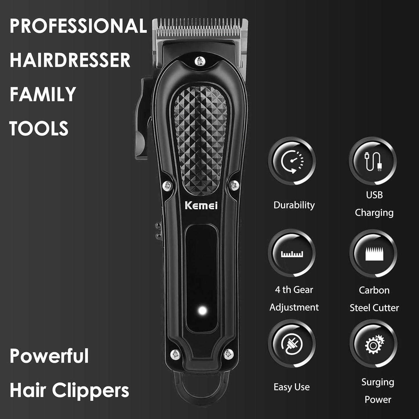 KEMEI Hair Clippers for Men, Professional Barber Clipper for Hair Cutting Cordless & Corded, Rechargeable Beard Trimmer
