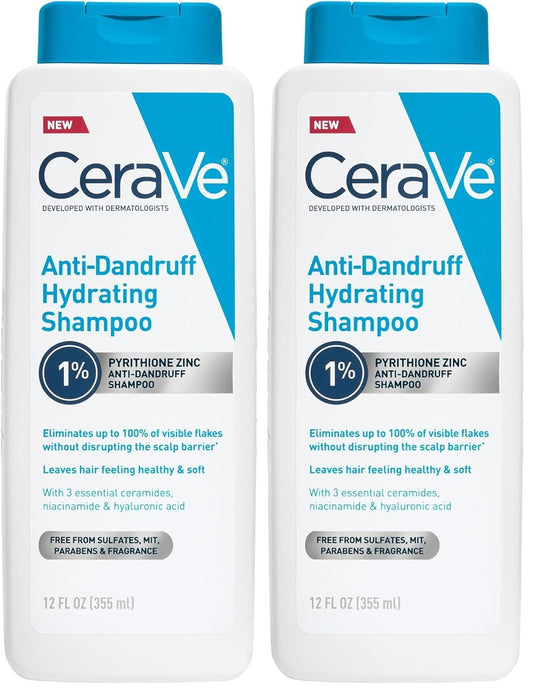 CeraVe Hydrating Anti Dandruff Shampoo, 1% Pyrithione Zinc Dandruff Treatment With Ceramides, Niacinamide & Hyaluronic Acid, Helps Eliminate Flakes & Provides Itchy Scalp Relief, Sulfate Free, 12 Oz