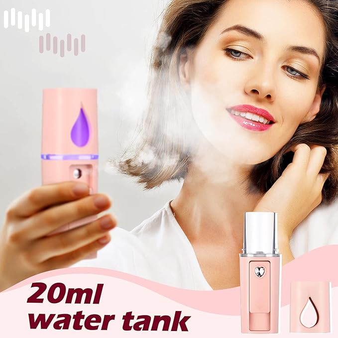 Eyelash Fan USB Portable Lash Dryer Nano Facial Mister Face Mister Portable Facial Steamer with 20ml Water Tank Rechargeable Handheld Mini Fan Lash Dryer Eyelash Extension(Pink)