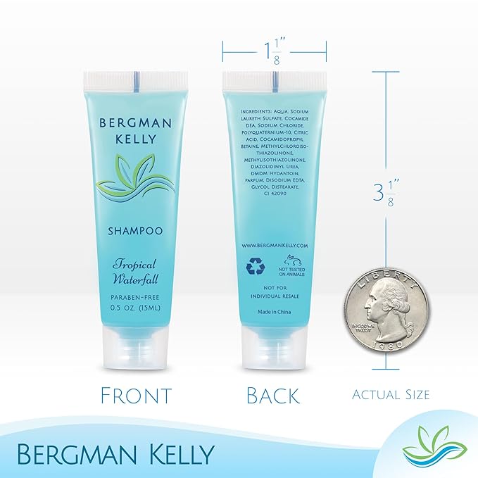 BERGMAN KELLY Rectangular Hotel Soap Bars, Shampoo & Conditioner 3-Pc Set (0.5 oz each, 150 pc, Tropical Waterfall), Delight Guests with Invigorating & Refreshing Bulk Travel Size Hotel Toiletries