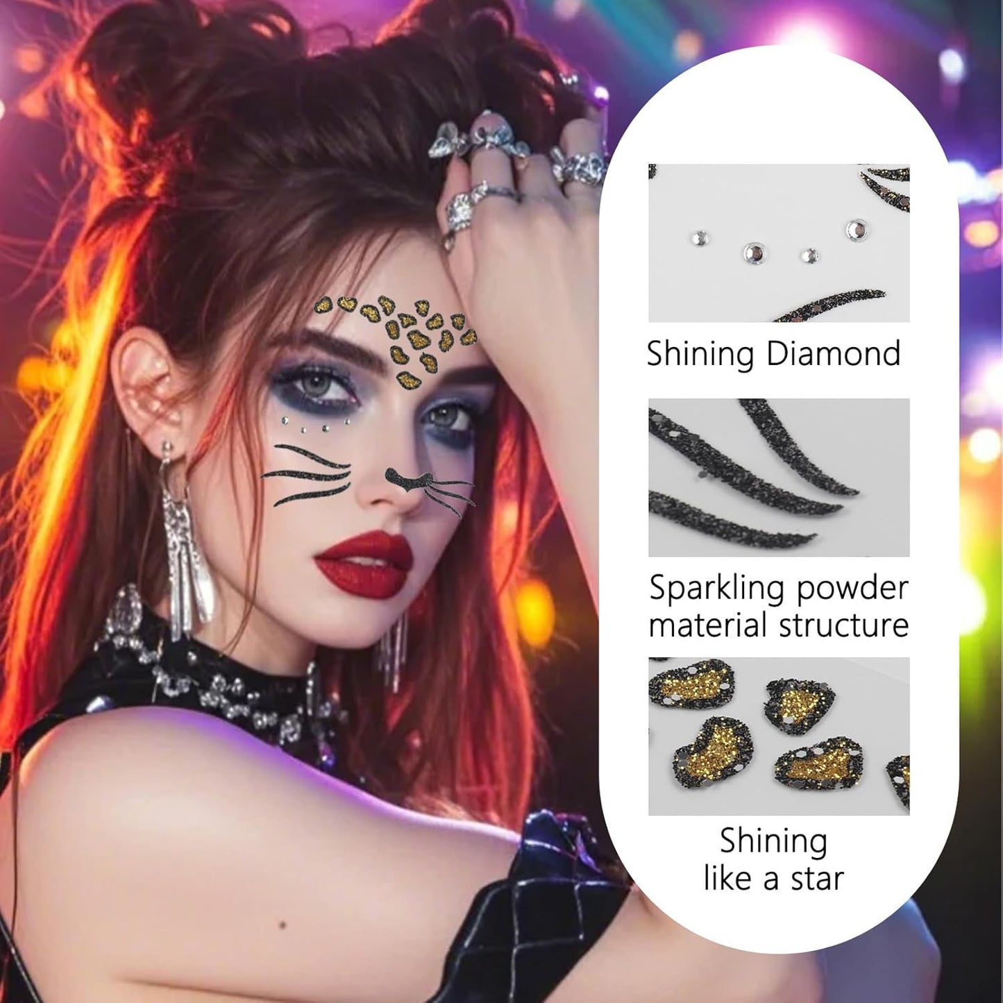 Halloween Face Tattoo Stickers Leopard Cheetah Spider Animal Face Gems Stickers Decals Makeup Accessories