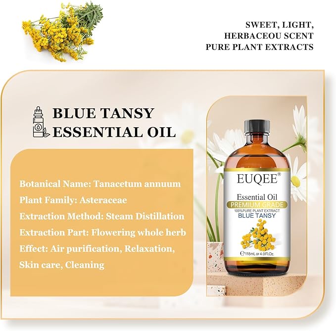 Blue Tansy Essential Oil 118mL/4oz Pure Blue Tansy Oil Premium Essential Oil for Diffuser, Soap Making, Skin Care with Glass Dropper