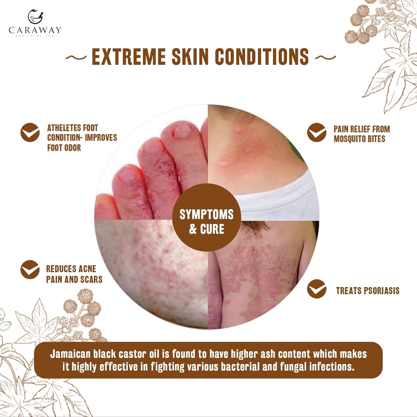 CARAWAY Jamaican Black Castor Oil for Hair Growth, Eyelashes & Eyebrows | Organic, Cold-Pressed & Unrefined | Deep Moisturizing Oil for Skin, Face & Scalp | Glass Bottle + Mascara Kit – 4 oz / 118 ml