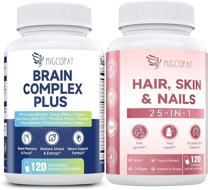 Hair Skin and Nails Vitamins & Brain Supplements for Memory & Focus
