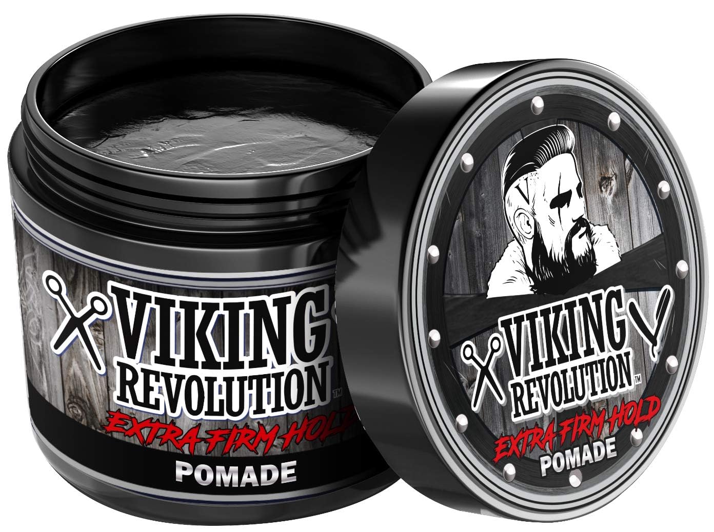 Viking Revolution Extreme Hold Pomade for Men – Style & Finish Your Hair - Extra Firm,Strong Hold & High Shine for Men’s Styling Support - Water Based Male Grooming Product is Easy to Wash Out, 4oz