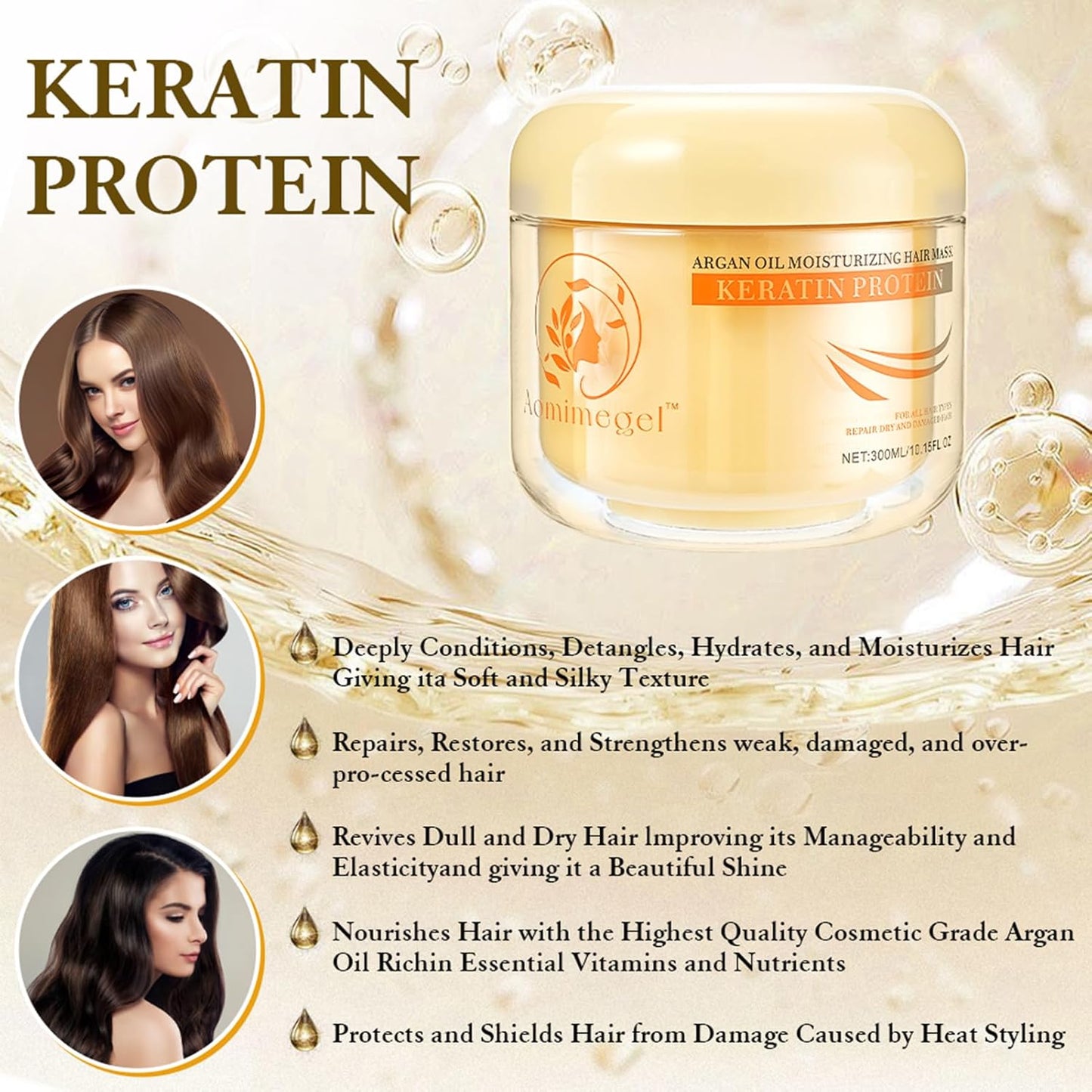 Collagen Hair Mask,Deep Repair Conditioning Argan Oil Hair Mask for Damaged Hair Treatment, Deep Conditioner Hydrating Hair Masque for All Hair Types 10.15oz 300ml