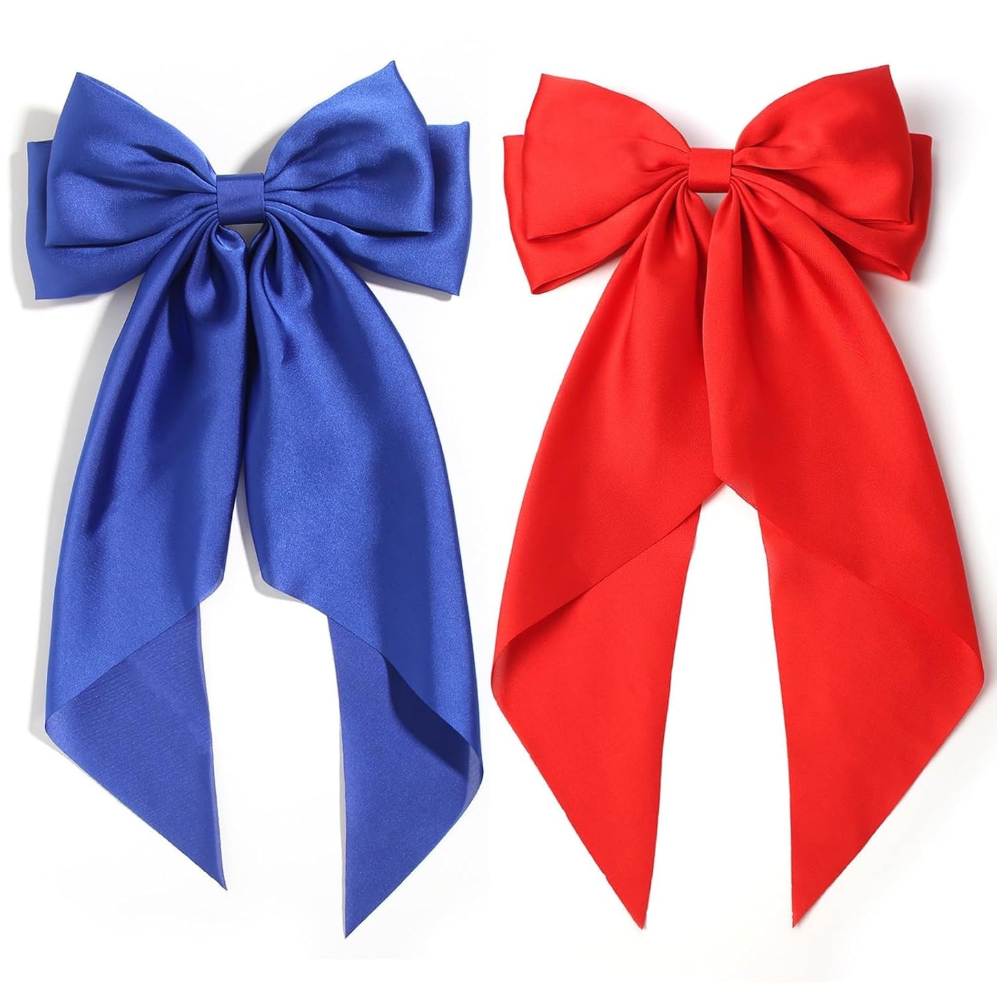 SUSULU Large Hair Bow Clips for Women Red Royal Blue Hair Bows Slides for Girls Satin Hair Barrettes with Long Ribbon Tail,Wedding Birthday Hair Accessories Pack of 2
