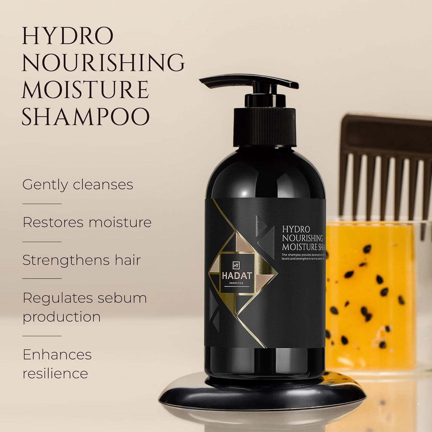 HADAT Hydro Nourishing Moisture Shampoo – Salon-Grade Sulfate-Free, For Dry, Frizzy, or Color-Treated Hair – Deep Hydration, Shine & Smooth Finish – Professional Haircare (8.45 Fl Oz)