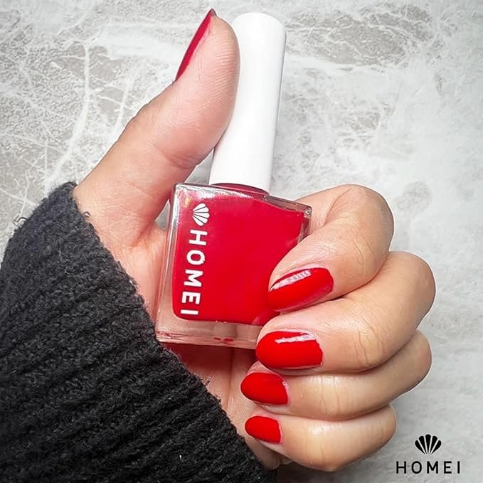 Nail Strengthener from Japan, Nail Hardener with Aloe Vera, Tea Tree Oil& Keratin for Healthy 5-in-1 Nail Solution Including Base Coat, Nail Color, Hardener, Top Coat& Nail Care, Classic Red