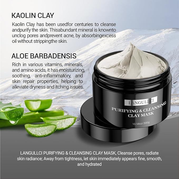 Deep Cleansing Mud Mask - Purifying Clay Facial Mask for Blackhead Removal, Pore Minimizer & Oil Control, Natural Exfoliating Detox Mask for Sensitive, Oily & Dry Skin, 10.58 Oz (300g)