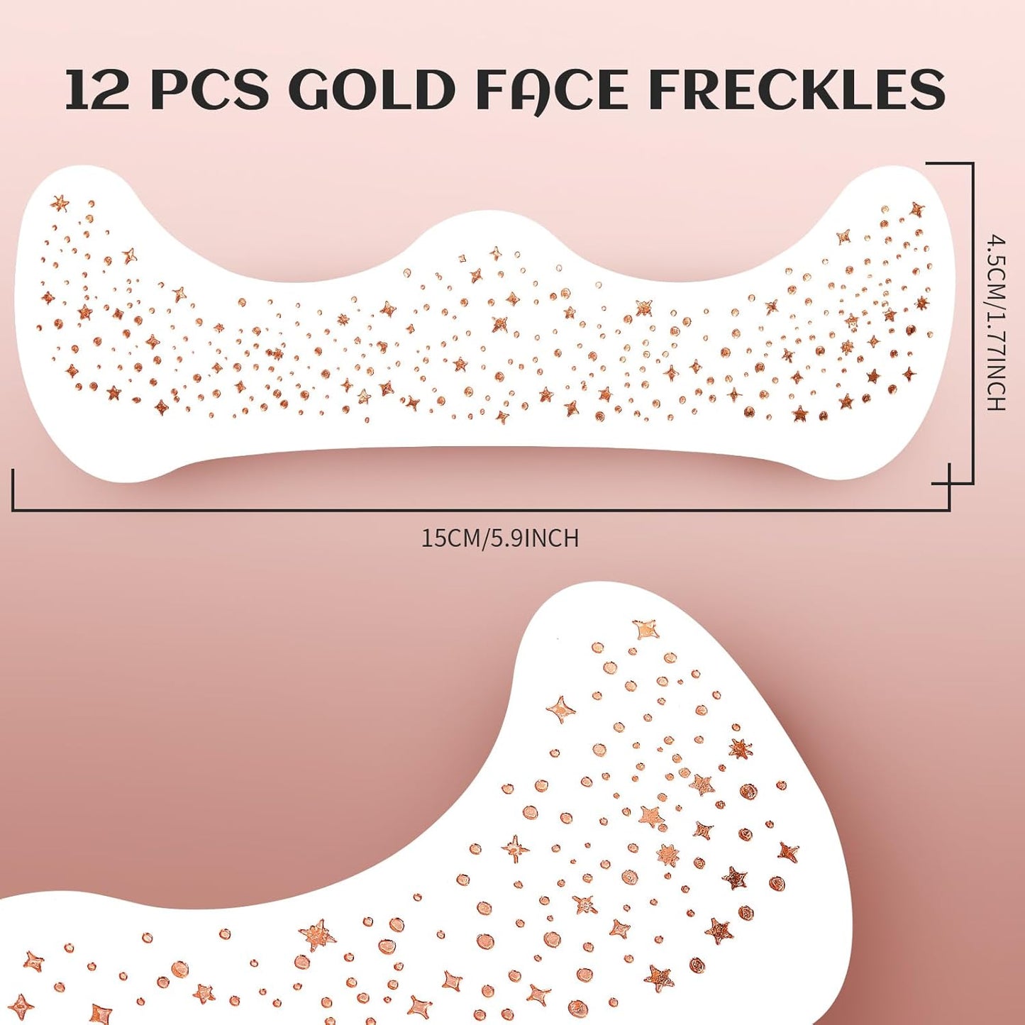 12Pcs Glitter Freckles Rose Gold, Glitter Freckles Cute Face Freckles, Face Glitter for Women Makeup Patches Makeup Freckles for Women Rose Gold