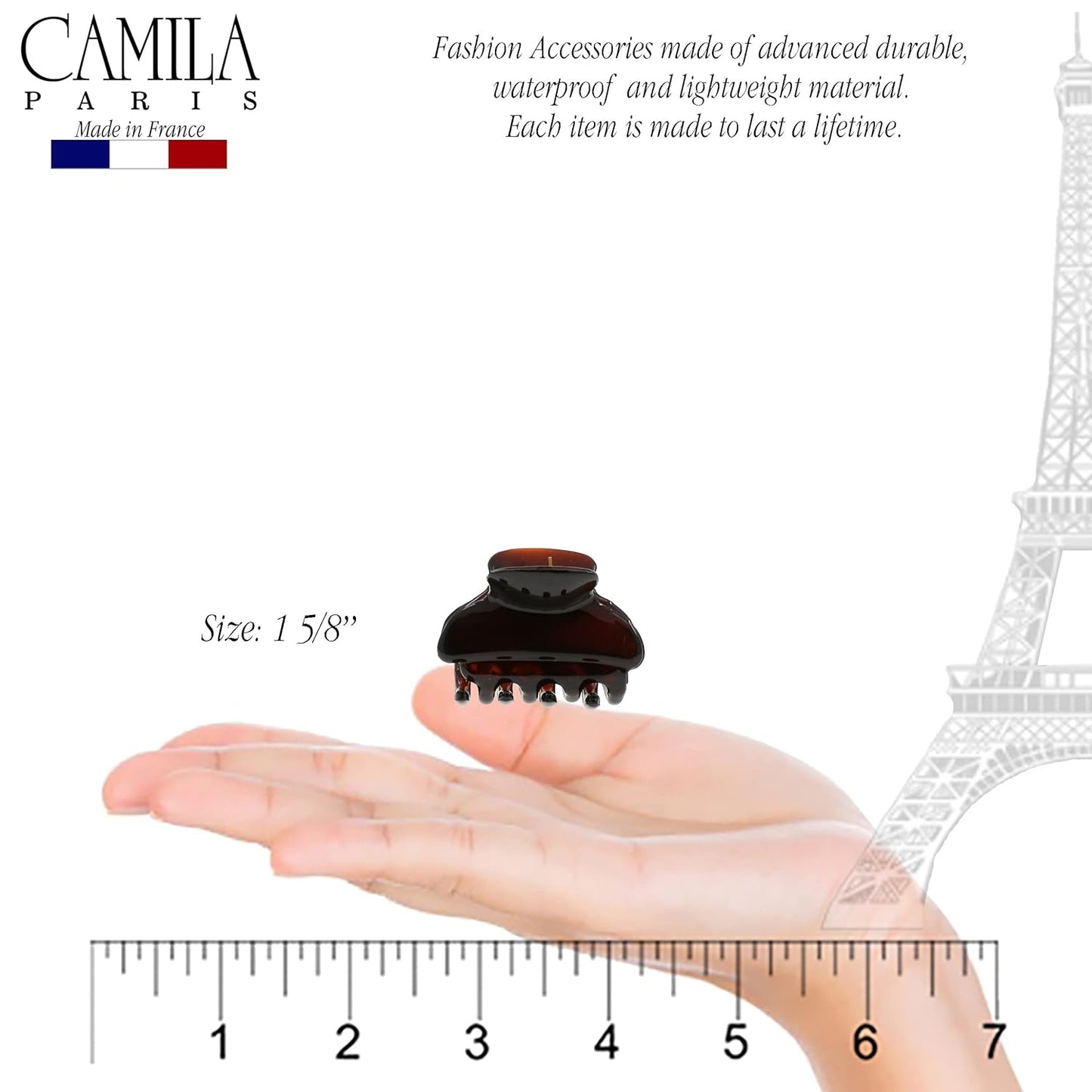 Camila Paris CP3553 French Hair Clip for Women, Small, Tortoise Shell 1.5 Inch Girls Hair Claw Clips Jaw Fashion Durable Styling Hair Accessories for Women, Strong Hold No Slip Grip, Made in France