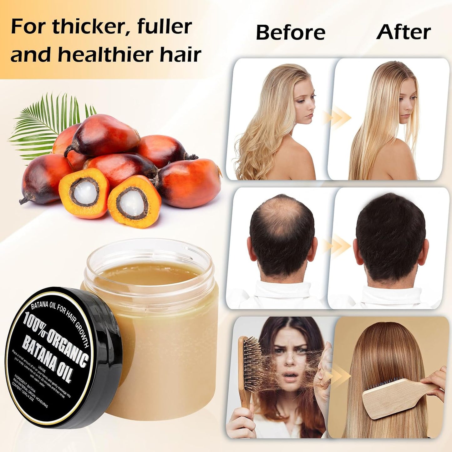 Raw Batana Oil Hair Treatment - Nourish and Revitalize for Smooth, Tangle-Free Hair - Easy Application for Intensive Hydration and Growth