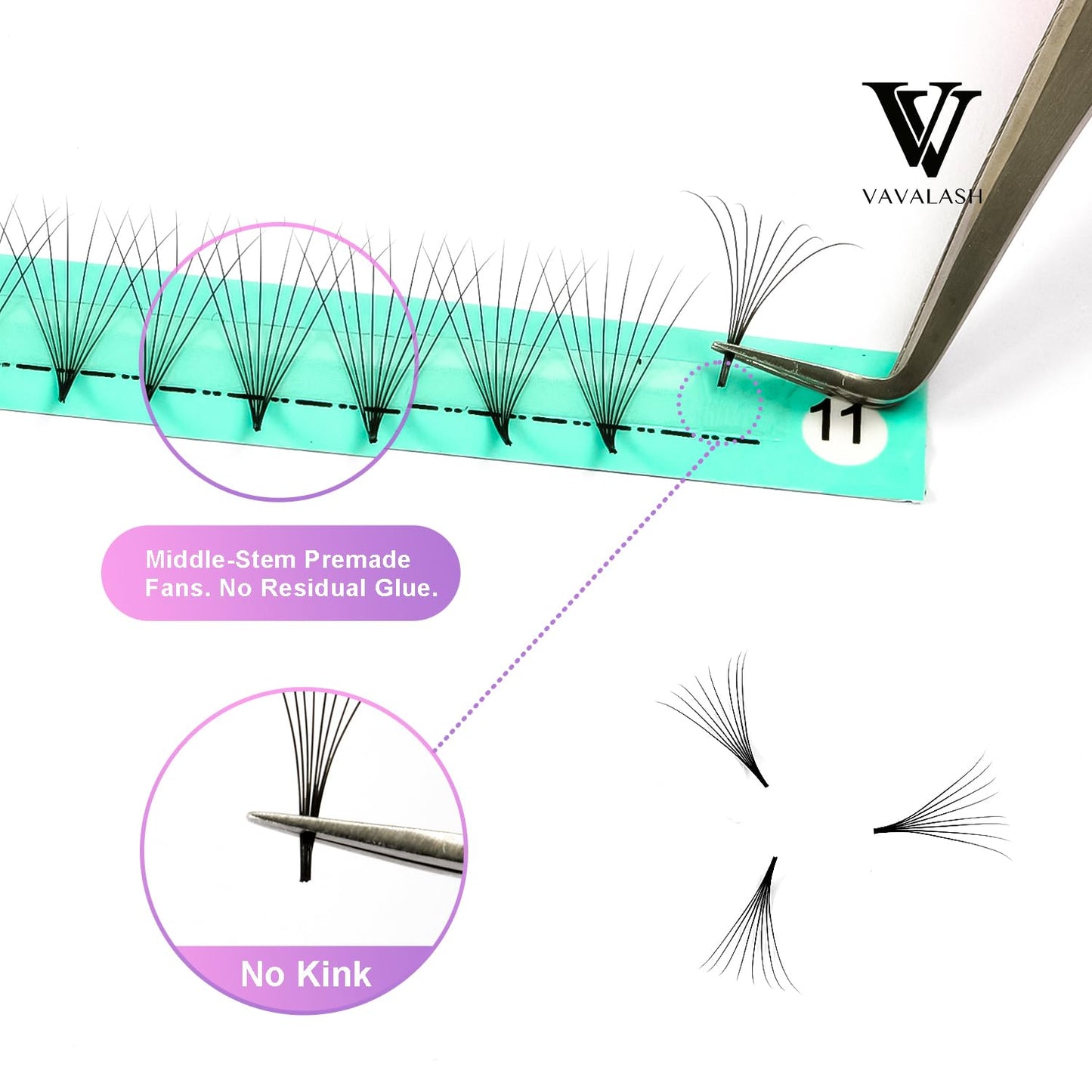 VAVALASH Premade Fans Eyelash Extensions 320 Fans 5D 6D 8D 10D 12D 0.05 0.07 Thickness C/D Curl Middle Stem Pointy Base Premade Fans Russian Volume Lash Extensions (320 Fans-8D-0.05-C-8-15mm)