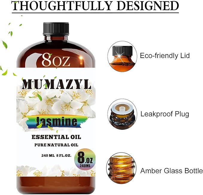 Jasmine Essential Oil, Jasmine Oil 8 Fl Oz 240ML for Diffuser Humidifier Yoga Cleaning DIY Candle Soap Making Essential Oils