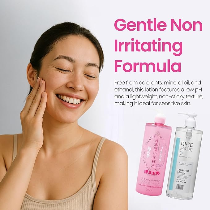 Moisturizing Facial Toner Lotion + Face Cleansing Lotion Water for Women & Men, Hydrating Facial Toner with Fermented Rice Extract & Amino Acids + Makeup Remover No Face Washing Required