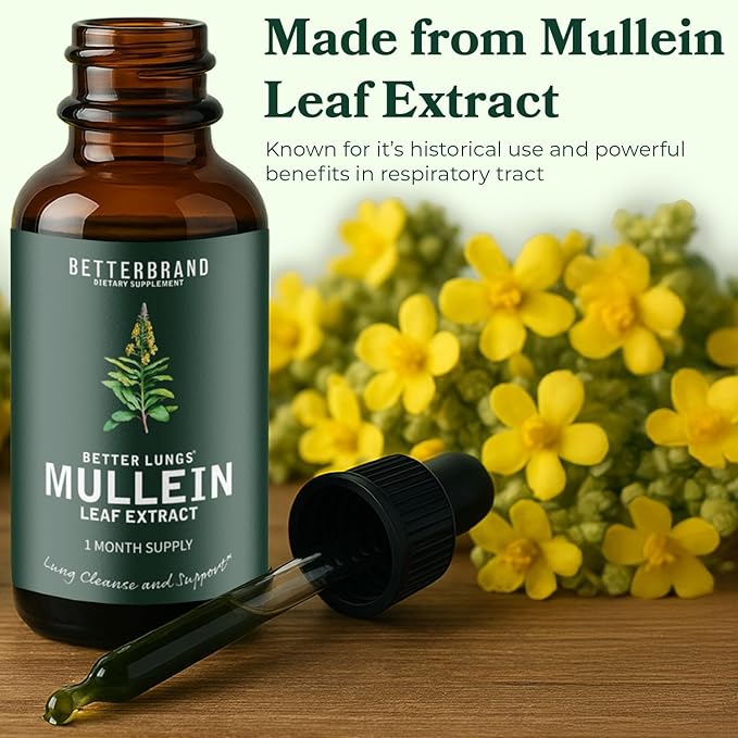 Betterbrand BetterLungs Mullein Leaf Extract - Supports Respiratory Wellness and Overall Lung Health - Natural Supplement, Tincture Drops | Non-GMO, Vegetarian | 1 Month Supply