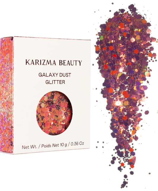 KARIZMA Galaxy Dust Body Glitter. 10g Chunky Face, Hair, Eye and Body for Women. Rave, Festival Accessories, Cosmetic Makeup. Loose Glitter Set