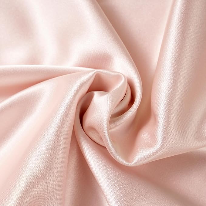 Vegan Silk Sleep Set, Silky Pillowcase with Large Scrunchie and Eye Mask for Hair and Skin, Self Care Essential Satin Night Routine Kit (Blush Color)