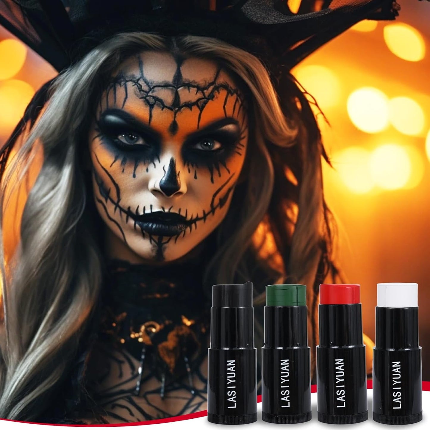 Face Body Paint Stick (BLACK+WHITE)，Water Resistant Sports Body Makeup Athletes Softball， Football Baseball ， Professional Halloween Face Makeup Kit ，for Halloween costume， Zombie Clown Vampire