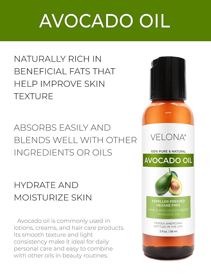 velona Avocado Oil 2 Fl Oz | 100% Pure and Natural Carrier Oil | Expeller-Pressed | Hair, Body and Skin Care | Use Today - Enjoy Results