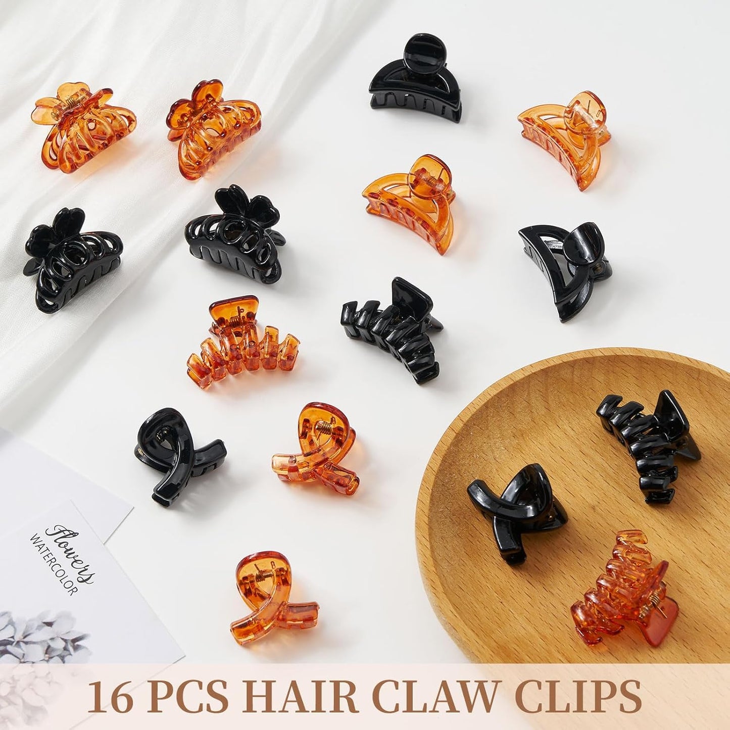 Small Hair Clips for Girls 16PCS 4Style Black & Brown Plastic Mini Claw Clips for Women Non Slip Bangs Pins for Thin/Thick Hair(16PCS-Style 5)