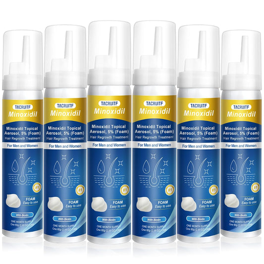 5% Topical Minoxidil Foam, Minoxidil for Men and Women, Infused with Biotin, Hair Growth Treatment, Supports Thicker, Fuller, Healthier Hair & Beard (Foam,6 x 2.11oz,6 Month's Supply)