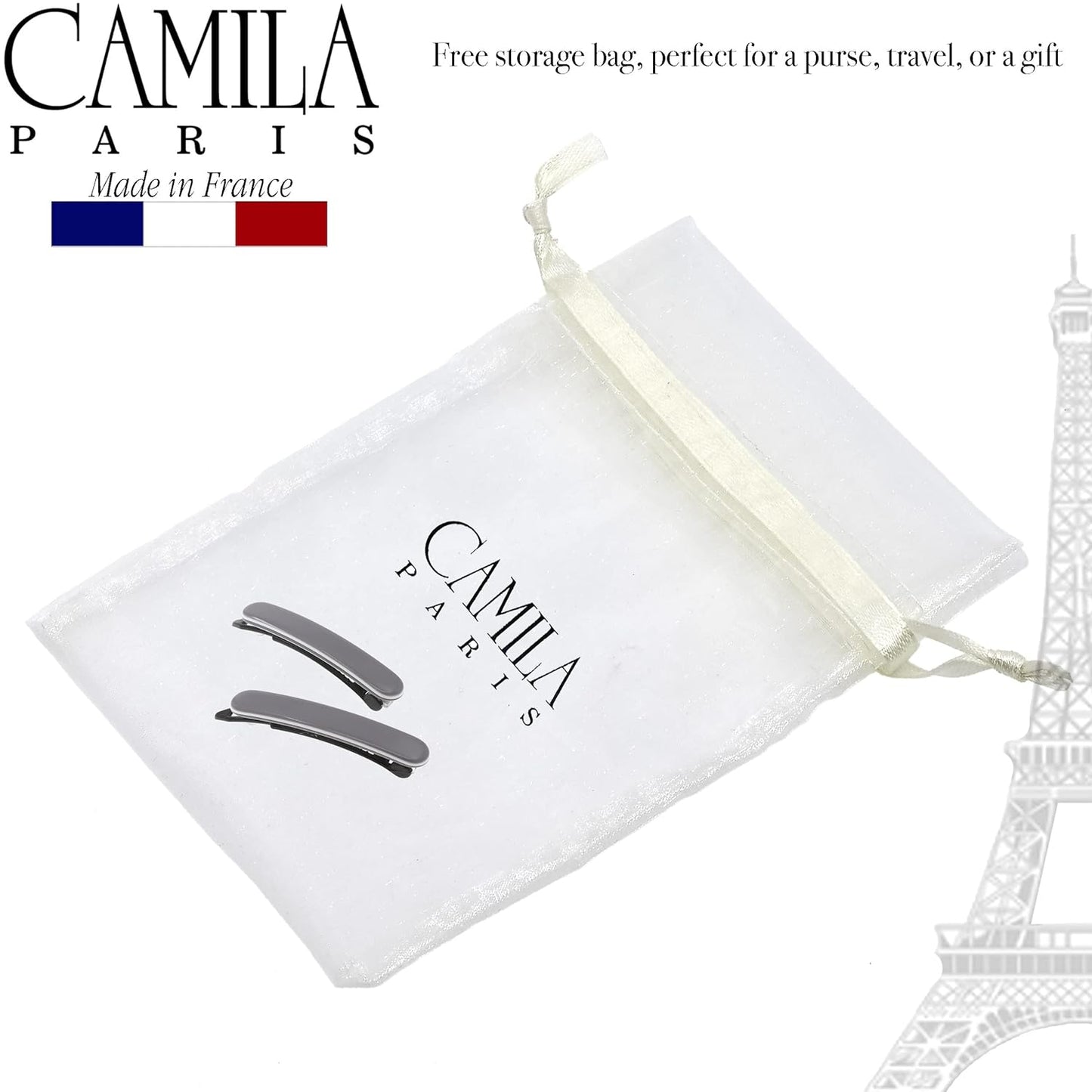 Camila Paris CP3379 French Hair Barrettes Clips for Women, Handmade, Girls Side Slide-in Barrette Clip, Hair Accessories for Women. Strong Hold No Slip Grip Fashion Durable Styling, Made in France