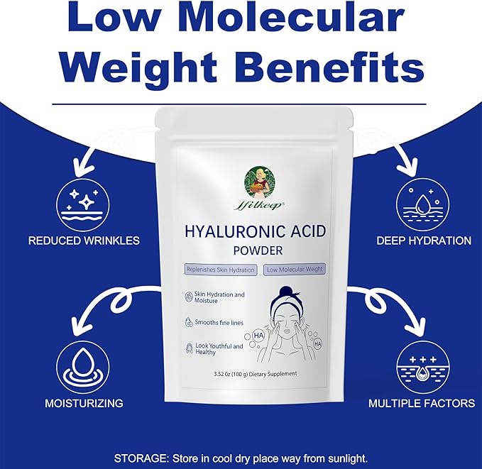 Hyaluronic Acid Powder,Low Molecular Weight,Not Edible Hyaluronic Acid Powder for Skin Care,Vegan Cosmetic Grade,Water-Soluble HA for DIY Face Serum & Anti-Aging Skincare (1)