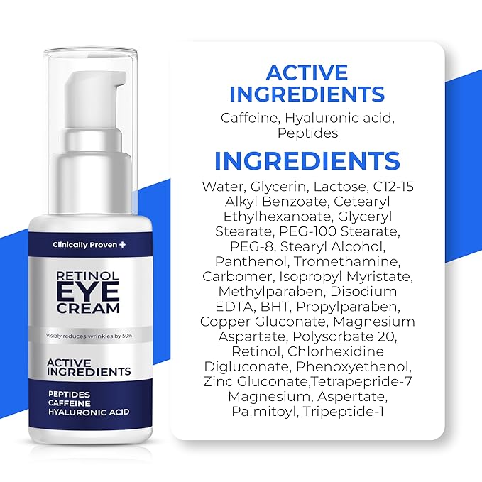 Under Eye Care Bundle: Eye Cream for Dark Circles, Puffiness & Bags with Retinol, Hyaluronic Acid & Caffeine + 30 Pairs Under Eye Patches for Dark Circles & Wrinkles, Anti-Aging Collagen Eye Masks for