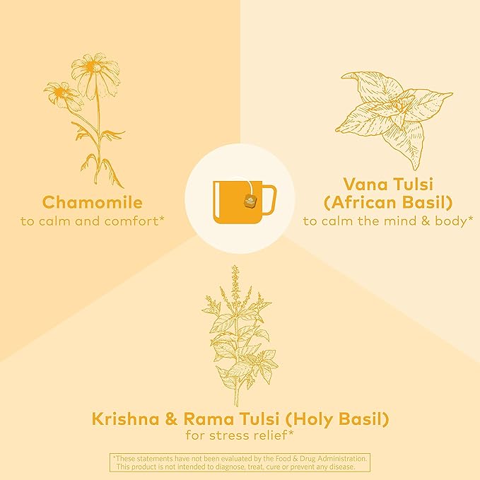 Organic India Tulsi Honey Chamomile Herbal Tea - Holy Basil, Stress Relieving & Calming, Immune Support, Adaptogen, Vegan, USDA Certified Organic, Caffeine-Free - 18 Infusion Bags, 1 Pack