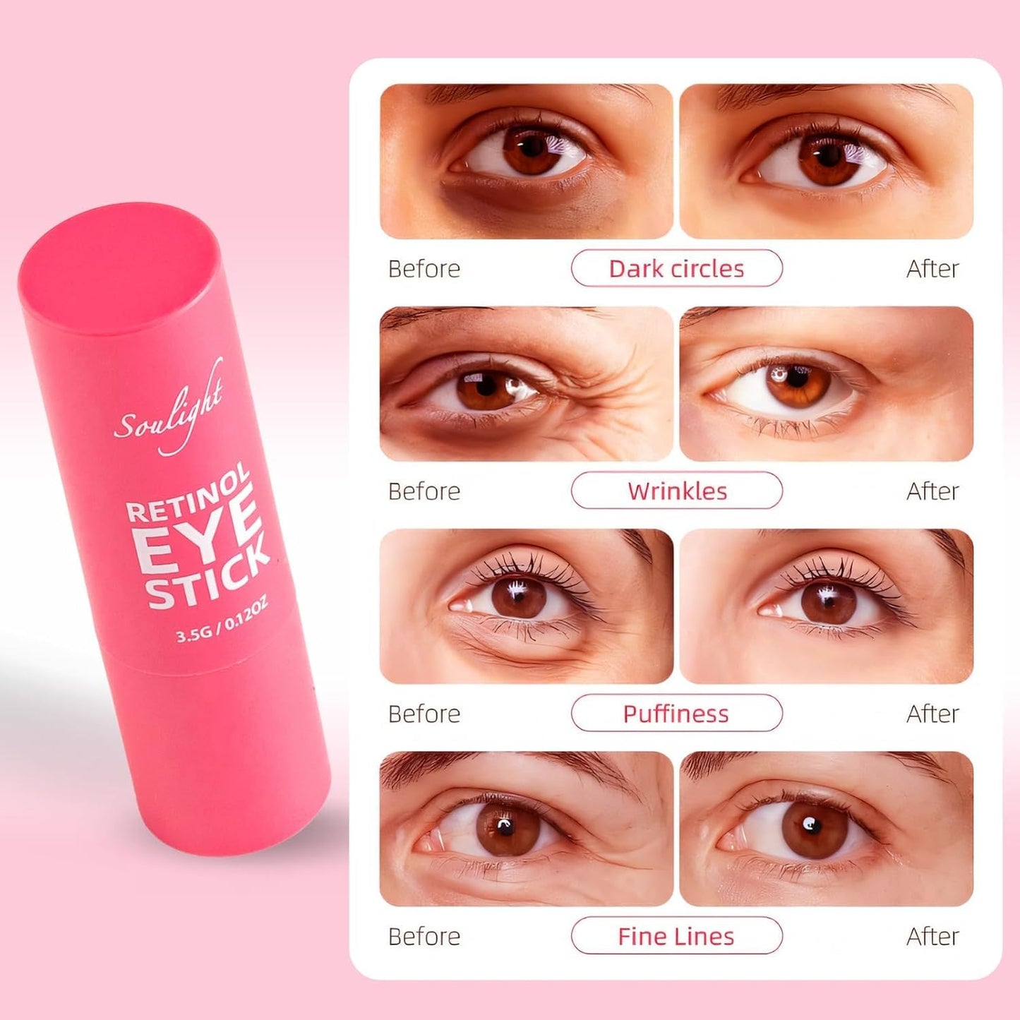 Soulight Retinol Eye Stick, Anti-Aging Eye Cream, Skincare for Wrinkles, Dark Circles, Puffiness - Retinol Eye Balm Moisturizes, Softens & Nourish Skin