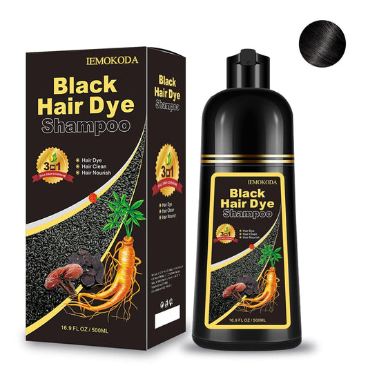 Black Hair Dye Shampoo 3 in 1, Natural Instant Hair Color Shampoo for Women Men 100% Gray Hair Coverage Champu Para Canas Mujer, Lasting 3-4 Weeks & Easy to Use & All Hair Types & Root Touch Up, 500ml