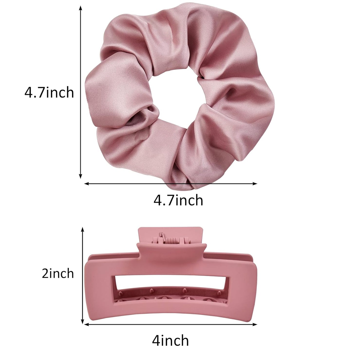 8 Pcs Pink Claw Clips and Hair Scrunchies Set – Square Hair Clips for Women, Medium Non-Slip Matte, Large Satin Scrunchies, Hair Accessories for Thick Thin Hair, Party, Daily Use – Dusty Rose