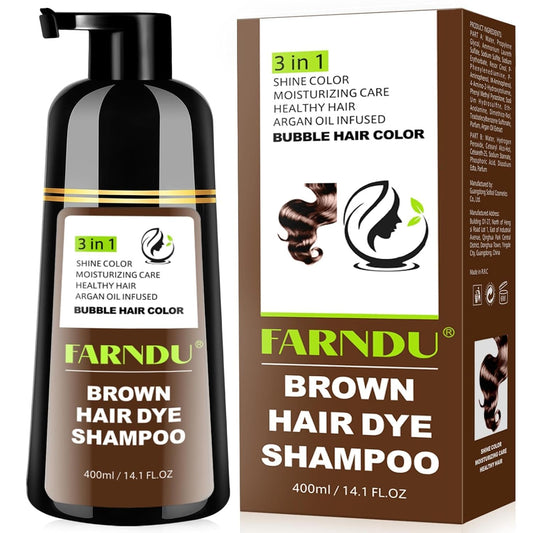 Brown Hair Dye Shampoo, 3 in 1 Instant Hair Color with 15 Min Gray Coverage, Natural Semi-Permanent Herbal Shampoo for Men & Women