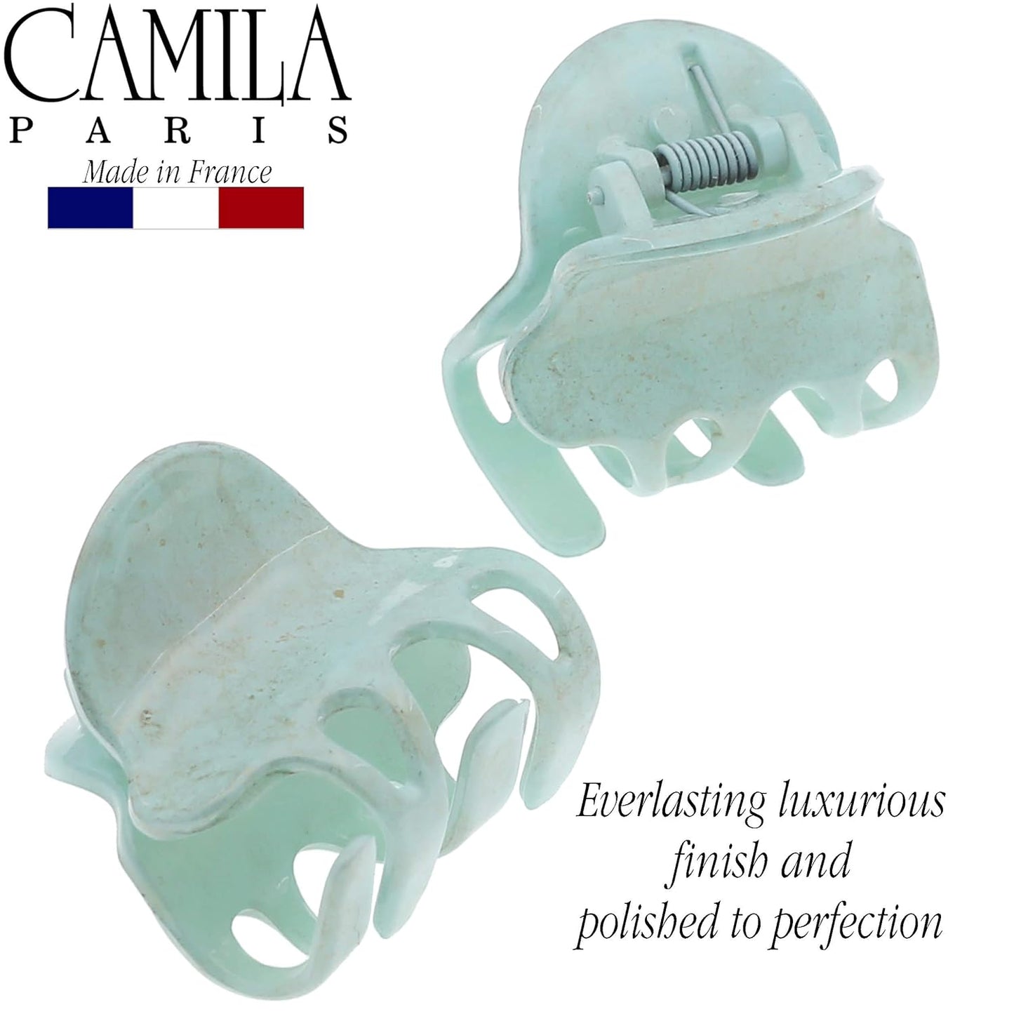 Camila Paris CP3088 French Hair Clip for Women, Set of 2 Small Mint Girls Hair Claw Clips Fashion Durable Hair Accessories for Women, Luxury Ladies Strong Hold No Slip Grip Clamp, Made in France