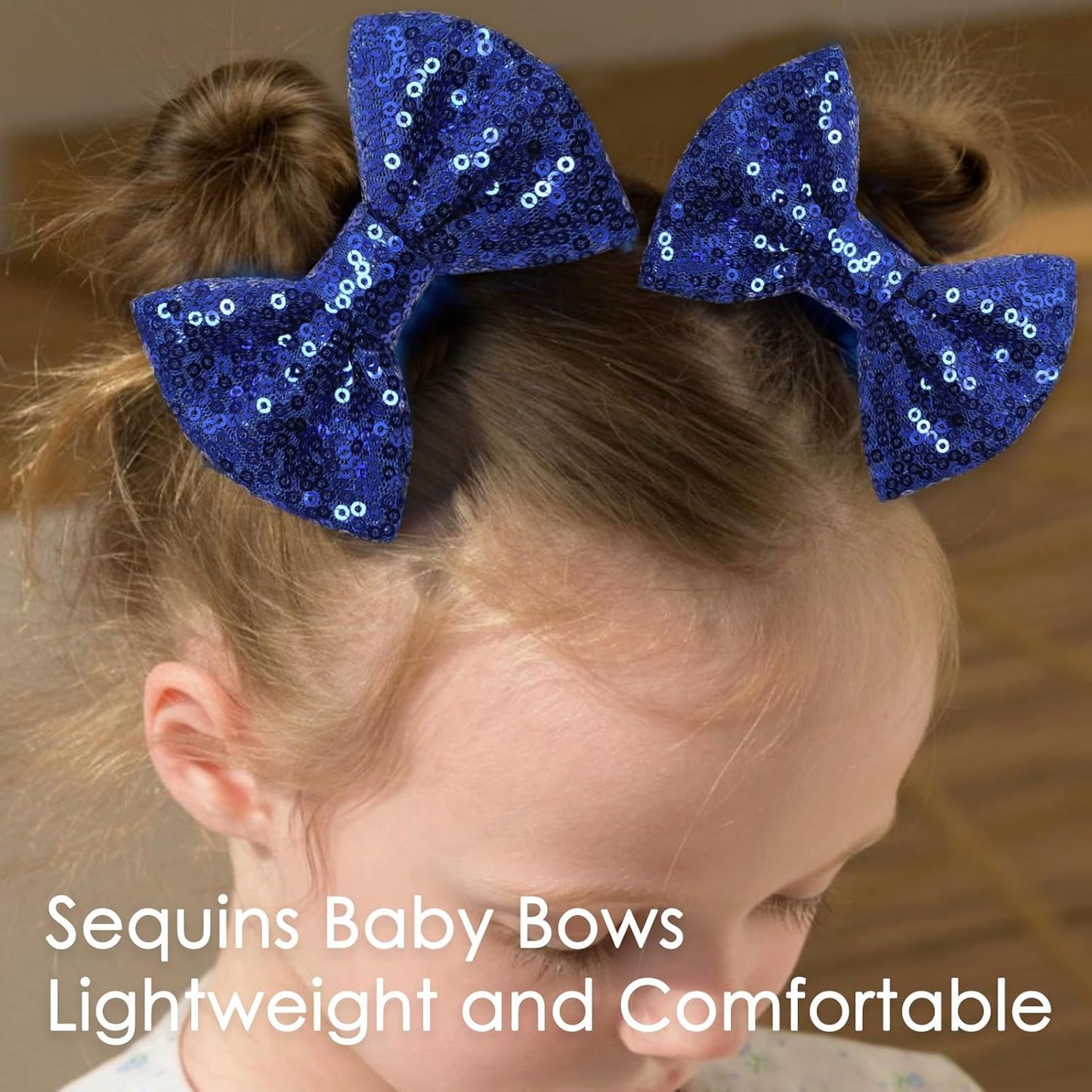 KISZU 4 Inch Sequin Glitter Hair Bows Clips, Sparkling Bling Little Bow HairPins Hair Accessories for Baby Girls Kids Children Teens and Women (Deep Blue)