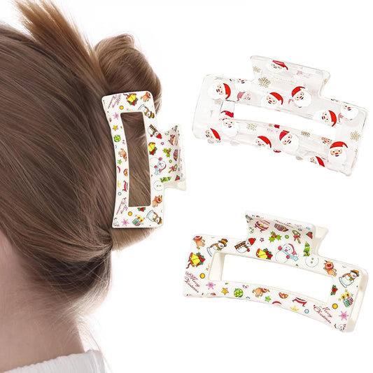 2 Pcs Christmas Hair Clips Cute Snowman Cartoon Design Exquisite Christmas Claw Clip for Thick Thin Hair Medium Square Acrylic Hair Clips, Christmas barrette Christmas Hair Accessories for Women