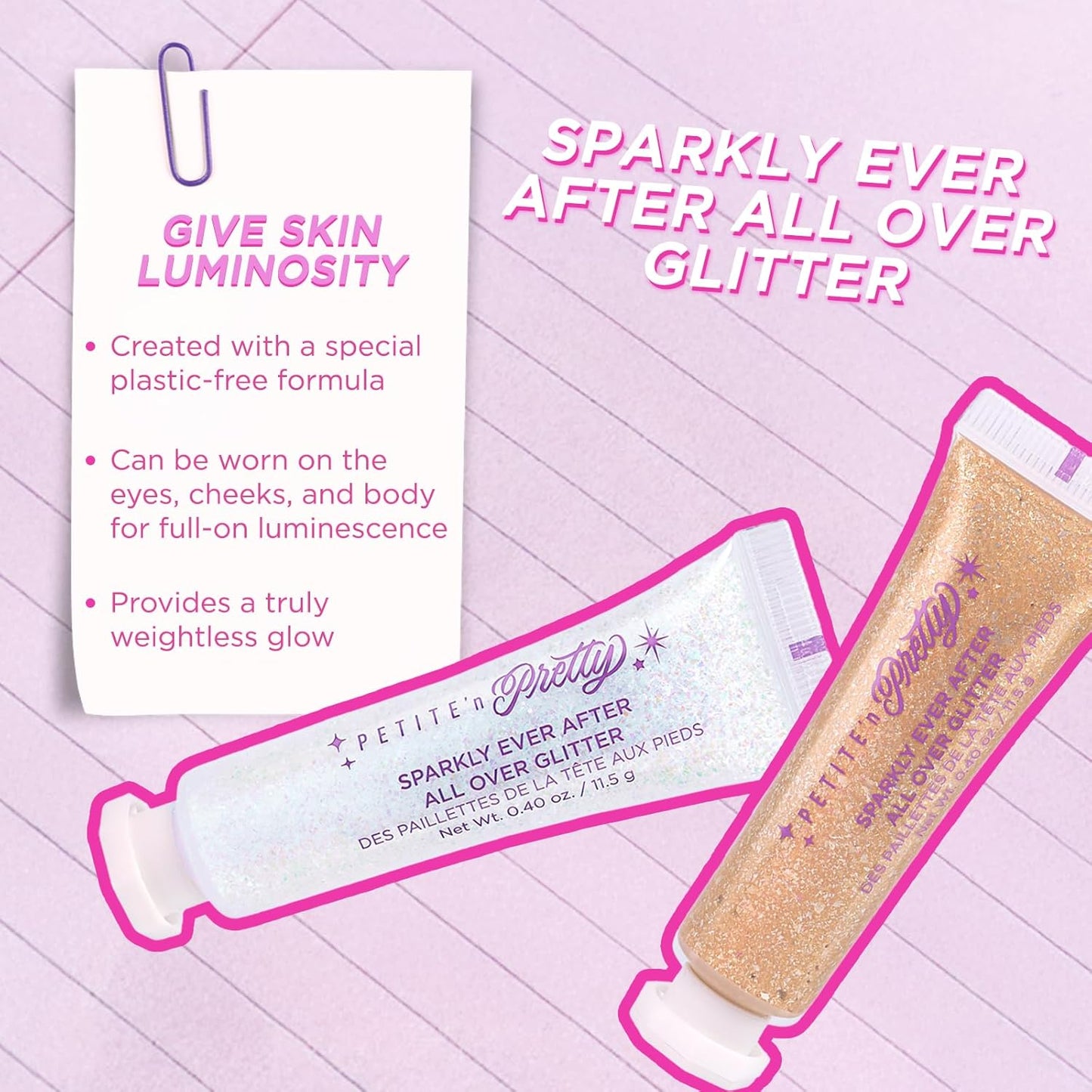 Petite N Pretty Sparkly Ever After Glitter Gift Set for Eyes, Cheeks, and Body, All-Over Glitter in Iridescent Angel & Sunbeam Gleam Shades, & Pink Cherry Pearl Keychain Wallet for Kids, Tweens, Teens