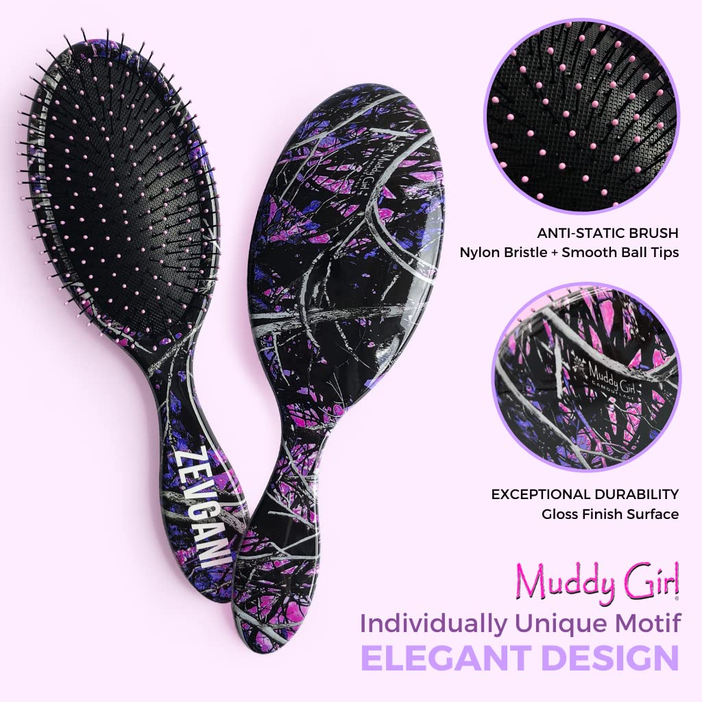 ZEVGANI Detangling Brush Ultra-Soft Bristles for Women & Kids Hair Detangler Smoothing Brush for Thick Curly Thin Long Short Wet or Dry Hair, MuddyGirl (Pink-Purple-Black)