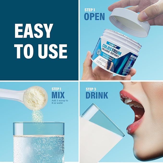 Premium Bovine Colostrum & Collagen Powder - Gut Repair, Immune Boost, Hair Growth & Beauty Support with IgG, Probiotics, and Vitamins B12/C/D3 - Sugar-Free, Gluten-Free, Fat-Free (60 Servings)