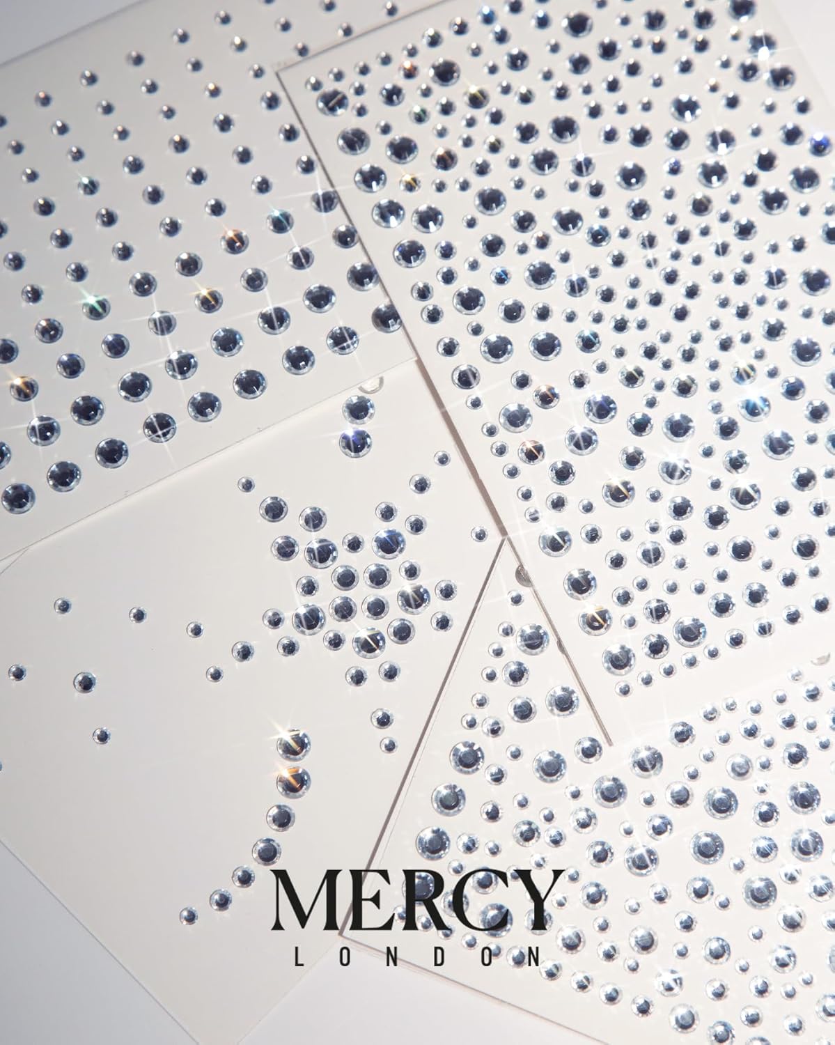 MERCY LONDON Face Gems in Clear, 866 Self Adhesive Makeup Face Gem Stickers, 4 Sheets, Reusable Eye Gems, DIY Face Gems