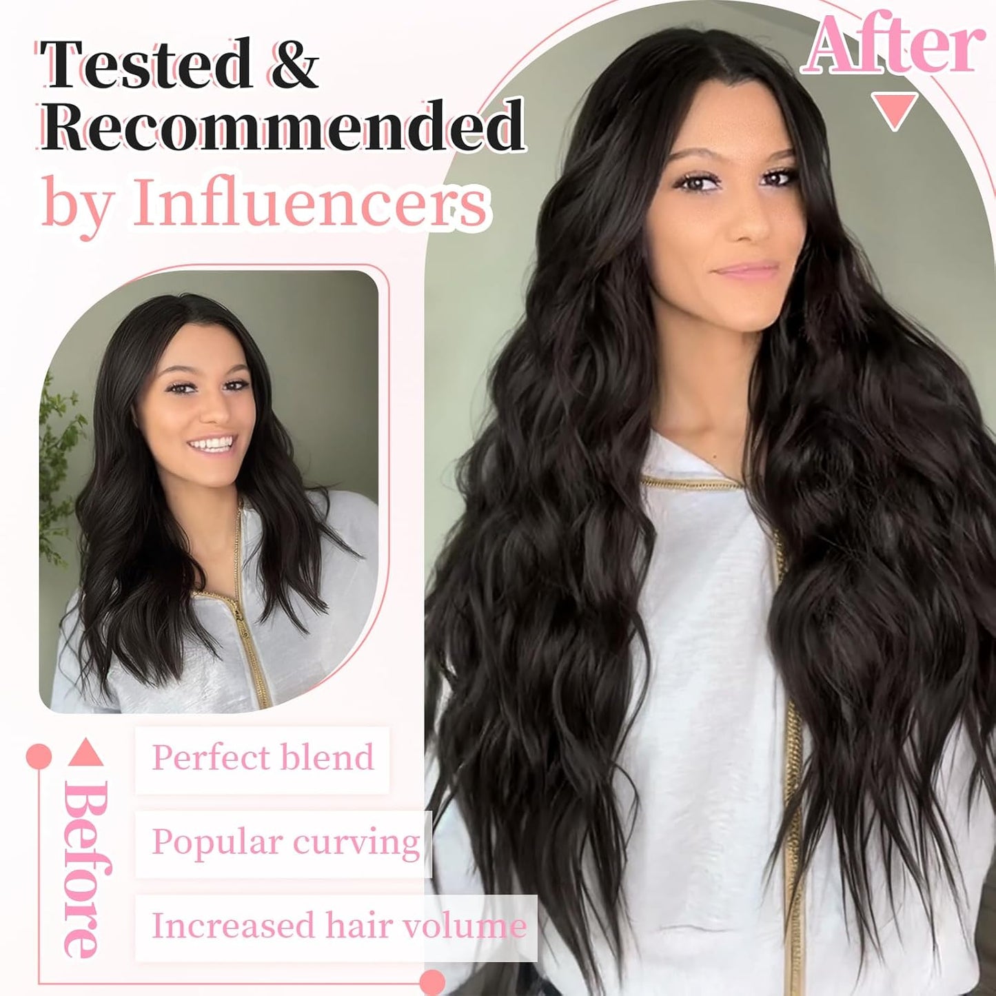 KooKaStyle Clip in Long Wavy Synthetic Hair Extension 20 Inch 4PCS Dark Brown Hairpieces Fiber Thick Double Weft Hair Extension for Women